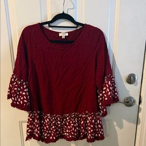 Umgee Burgundy Blouse with Pattern